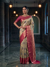 MIMOSA Pista Kanjivaram Art Silk Saree — close up of model's feet