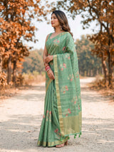 MIMOSA Pista Banarasi Art Silk Saree — Saree body and pallu detail