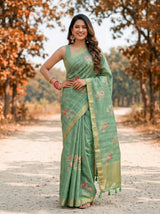 MIMOSA Pista Banarasi Art Silk Saree — Saree border and blouse detail