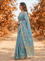 MIMOSA Sapphire Banarasi Art Silk Saree — Saree body and pallu detail