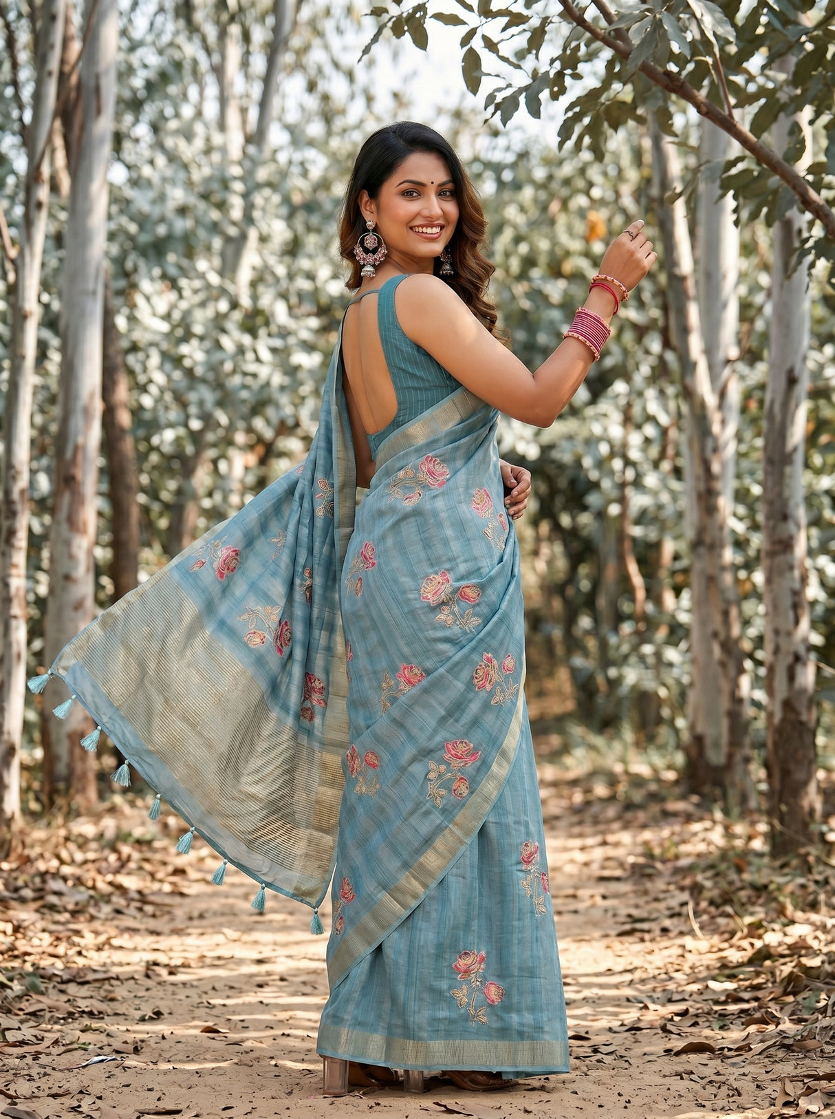 MIMOSA Sapphire Banarasi Art Silk Saree — Lower drape and feet detail