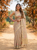 MIMOSA Tussar Banarasi Art Silk Saree — Saree border and blouse detail