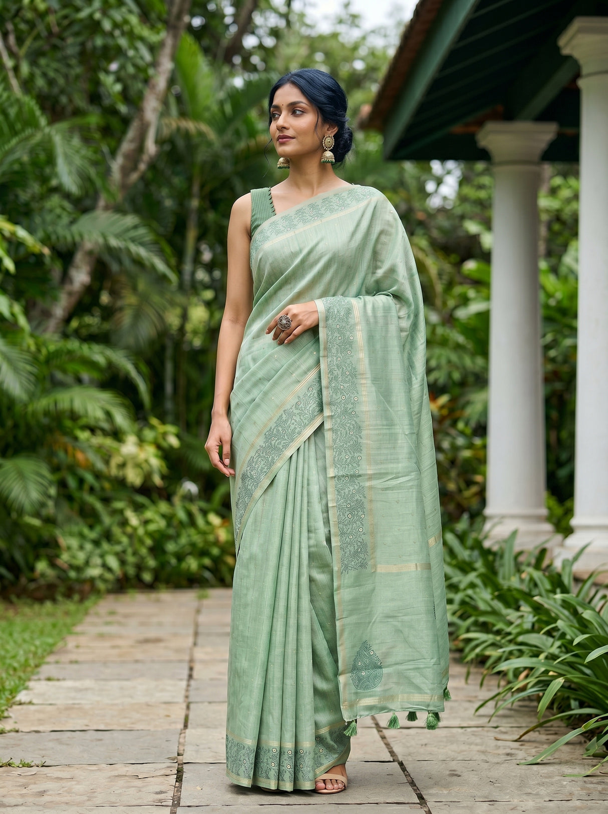 MIMOSA Pista Saree Saree — pose 5 styling detail