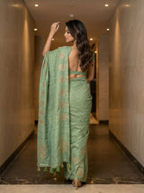 MIMOSA Pista Banarasi Art Silk Saree — pose 2 styling detail
