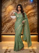 MIMOSA Pista Banarasi Art Silk Saree — pose 5 styling detail