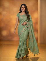 MIMOSA Pista Banarasi Art Silk Saree — pose 6 styling detail