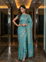MIMOSA Sapphire Banarasi Art Silk Saree — pose 4 styling detail