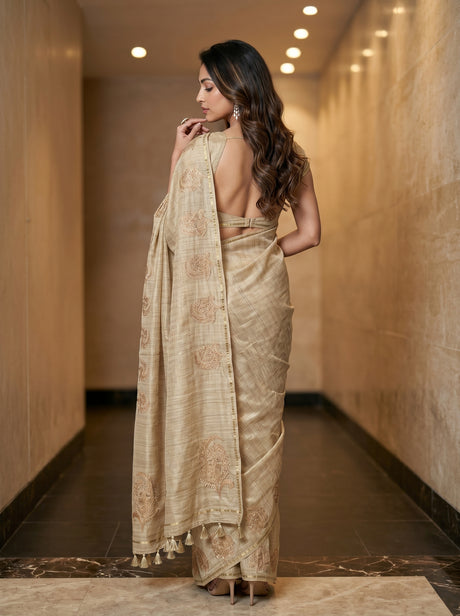 MIMOSA Tussar Banarasi Art Silk Saree — pose 2 styling detail