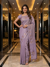 MIMOSA Violet Banarasi Art Silk Saree — pose 4 styling detail