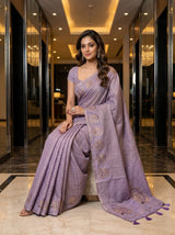 MIMOSA Violet Banarasi Art Silk Saree — pose 8 styling detail