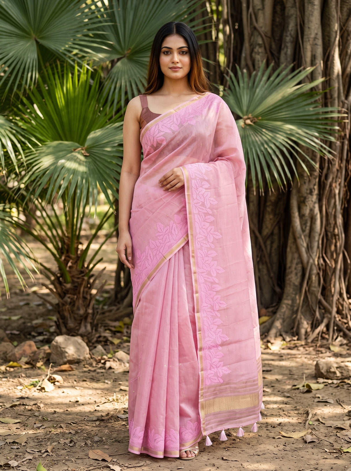 Pink  Saree