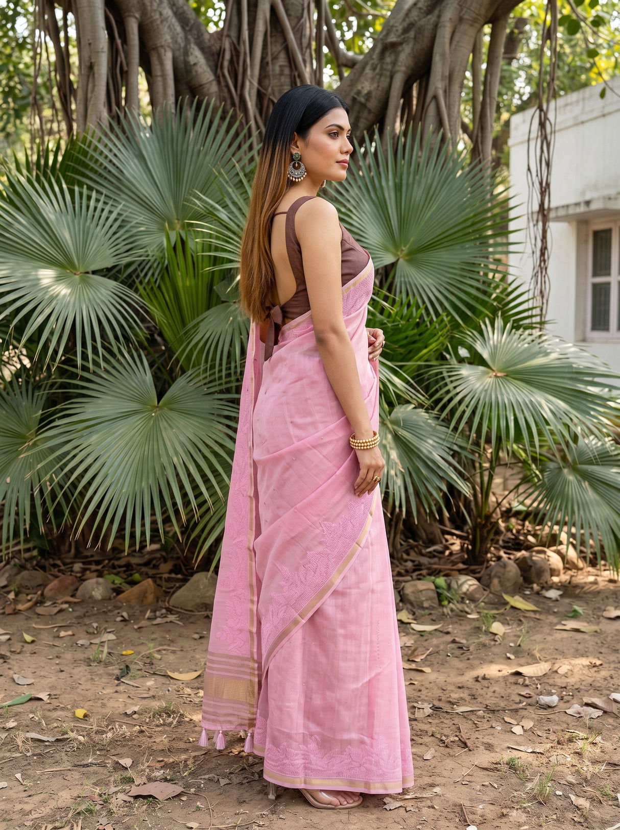 MIMOSA Pink Saree Saree — pose 3 styling detail