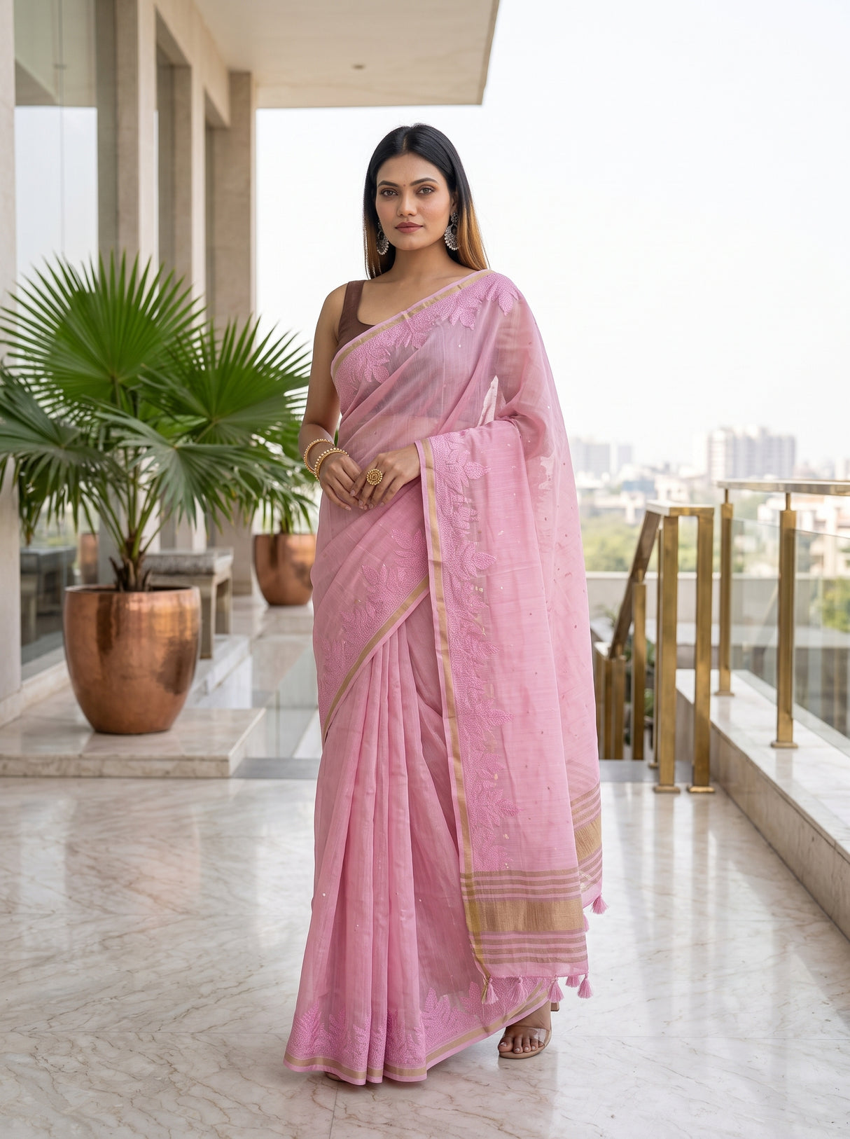 MIMOSA Pink Saree Saree — pose 5 styling detail