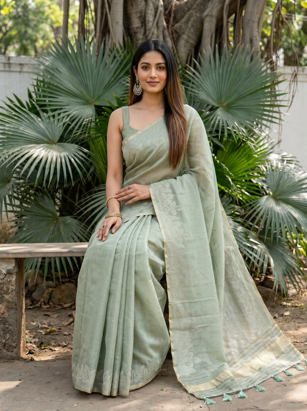 MIMOSA Pista Saree Saree — pose 8 styling detail