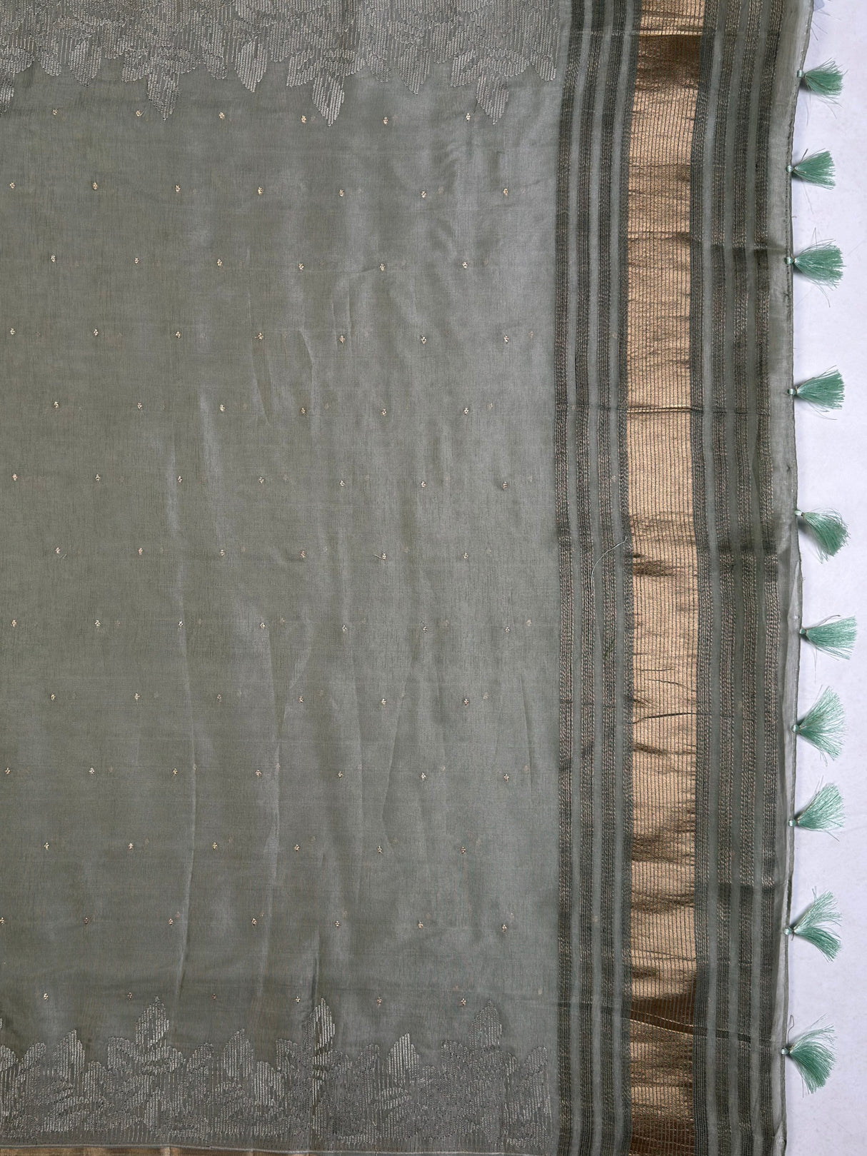 MIMOSA Pista Saree Saree — pallu and zari work detail