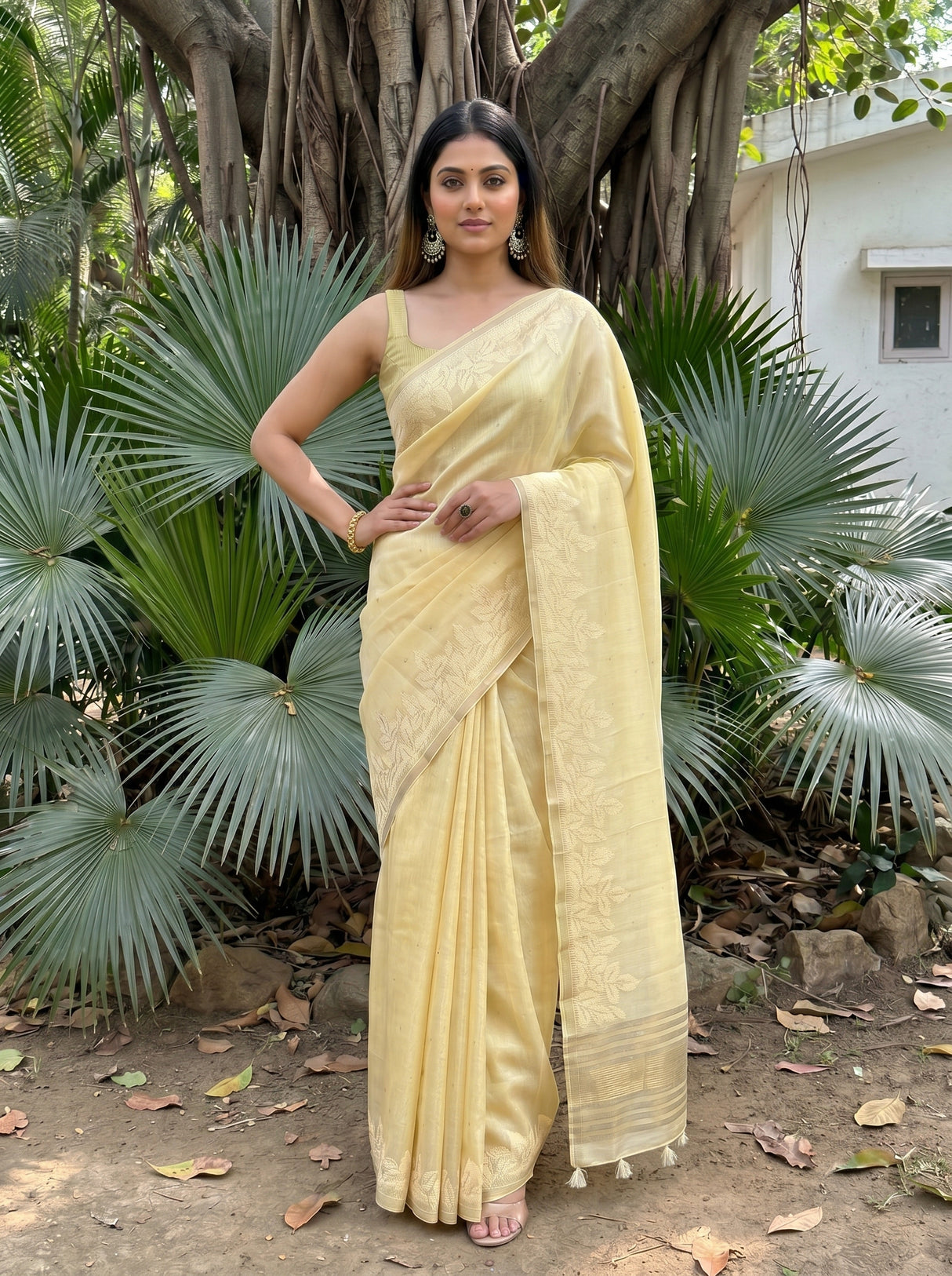 MIMOSA Yellow Saree Saree — pose 4 styling detail
