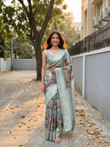 MIMOSA Sapphire Kalamkari Art Silk Saree — Model wearing full saree