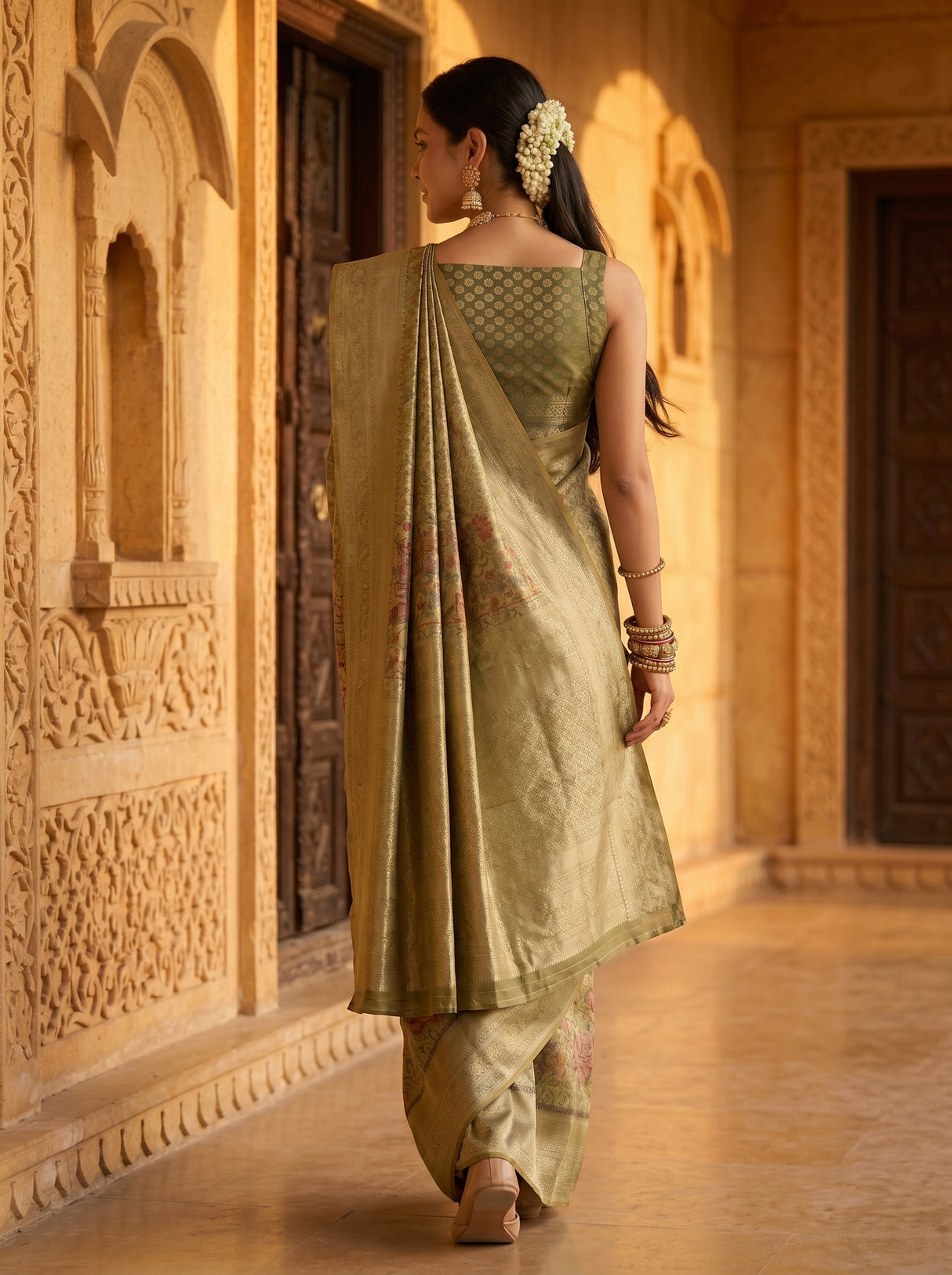 MIMOSA Green Saree Saree — pose 2 styling detail