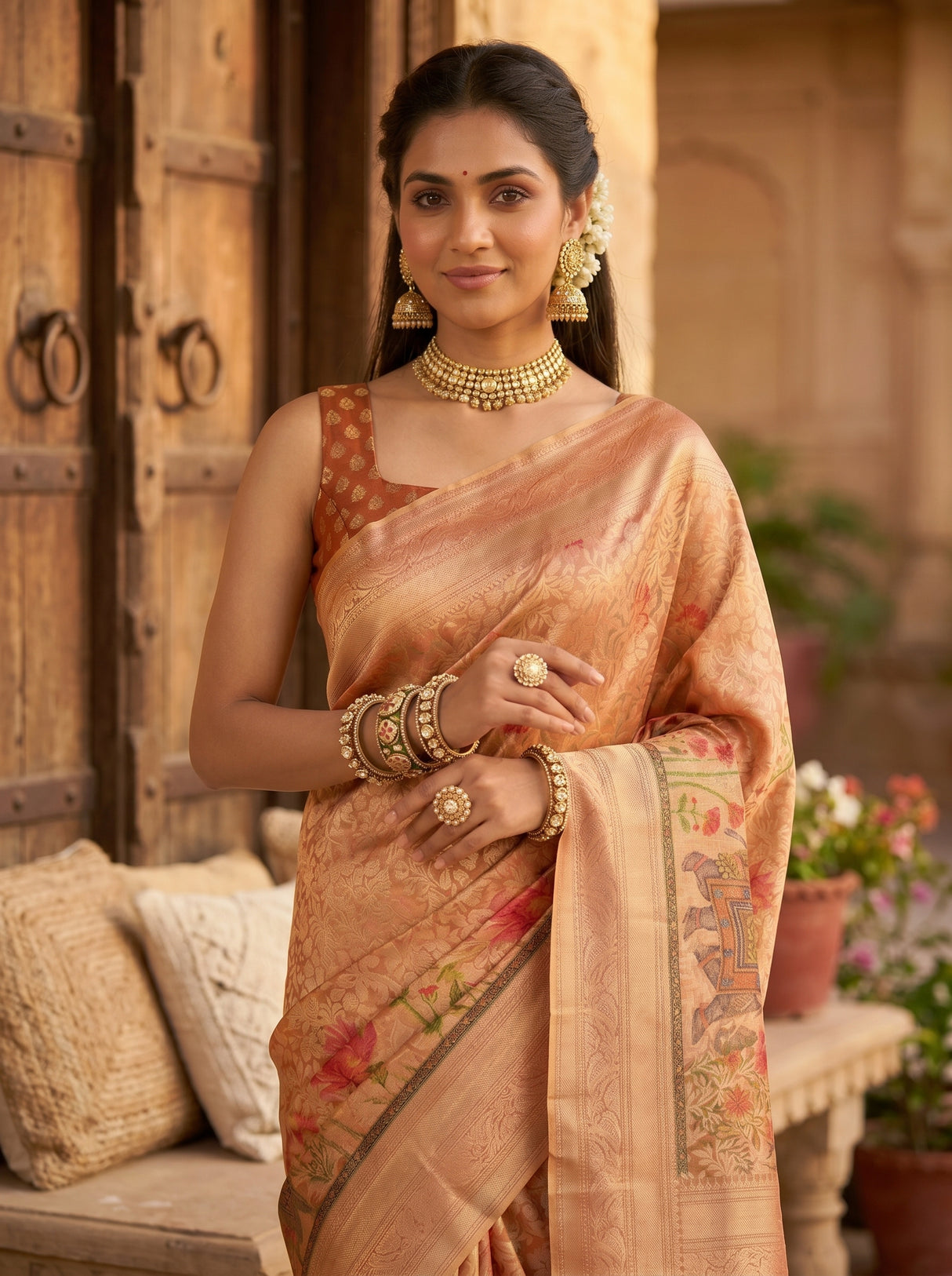 MIMOSA Orange Saree Saree — pose 10 styling detail