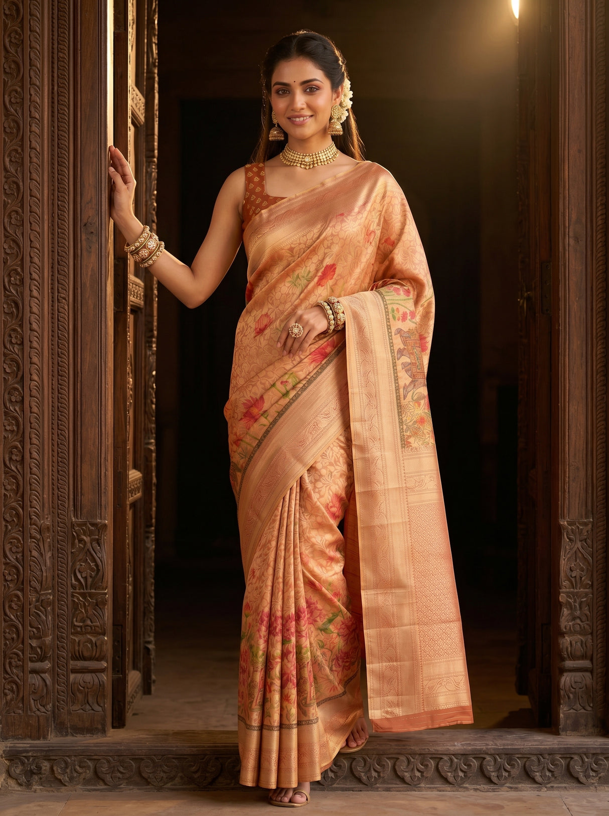 MIMOSA Orange Saree Saree — pose 5 styling detail