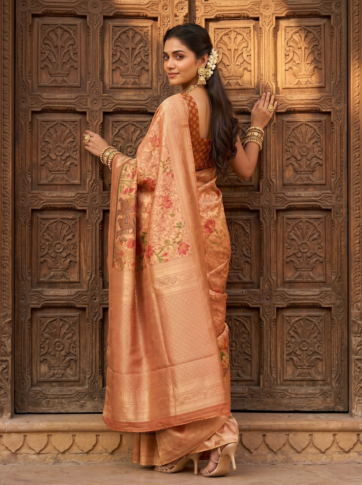 MIMOSA Orange Saree Saree — pose 7 styling detail