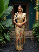 MIMOSA Chiku Kalamkari Art Silk Saree — pallu and body shot