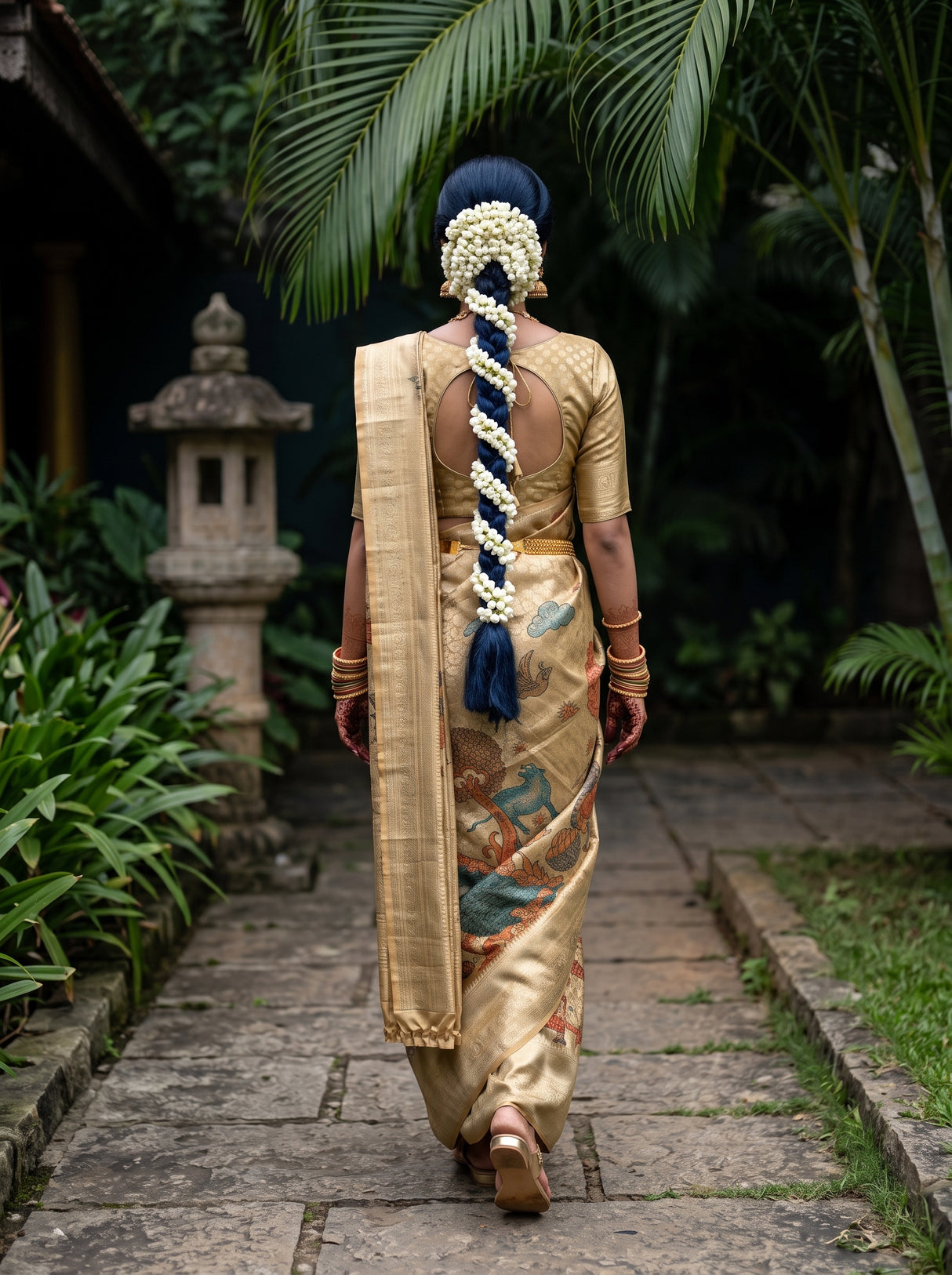 MIMOSA Chiku Kalamkari Art Silk Saree — model lifestyle pose