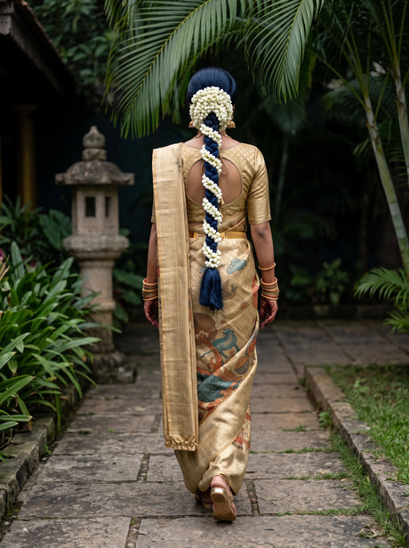MIMOSA Chiku Kalamkari Art Silk Saree — model lifestyle pose
