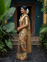 MIMOSA Chiku Kalamkari Saree — pose 3 styling detail