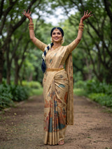 MIMOSA Chiku Kalamkari Saree — pose 5 styling detail