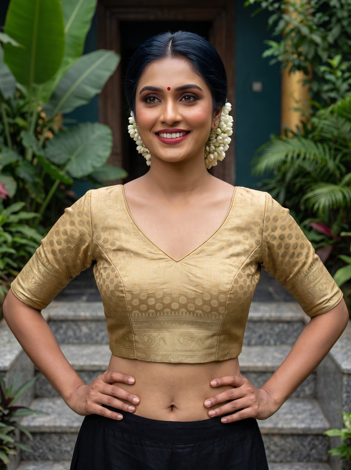 MIMOSA Chiku Kalamkari Saree — blouse close-up