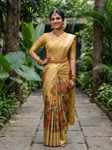 MIMOSA Gold Kalamkari Saree — pose 4 styling detail
