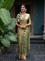 MIMOSA Green Kalamkari Art Silk Saree — pallu and body shot