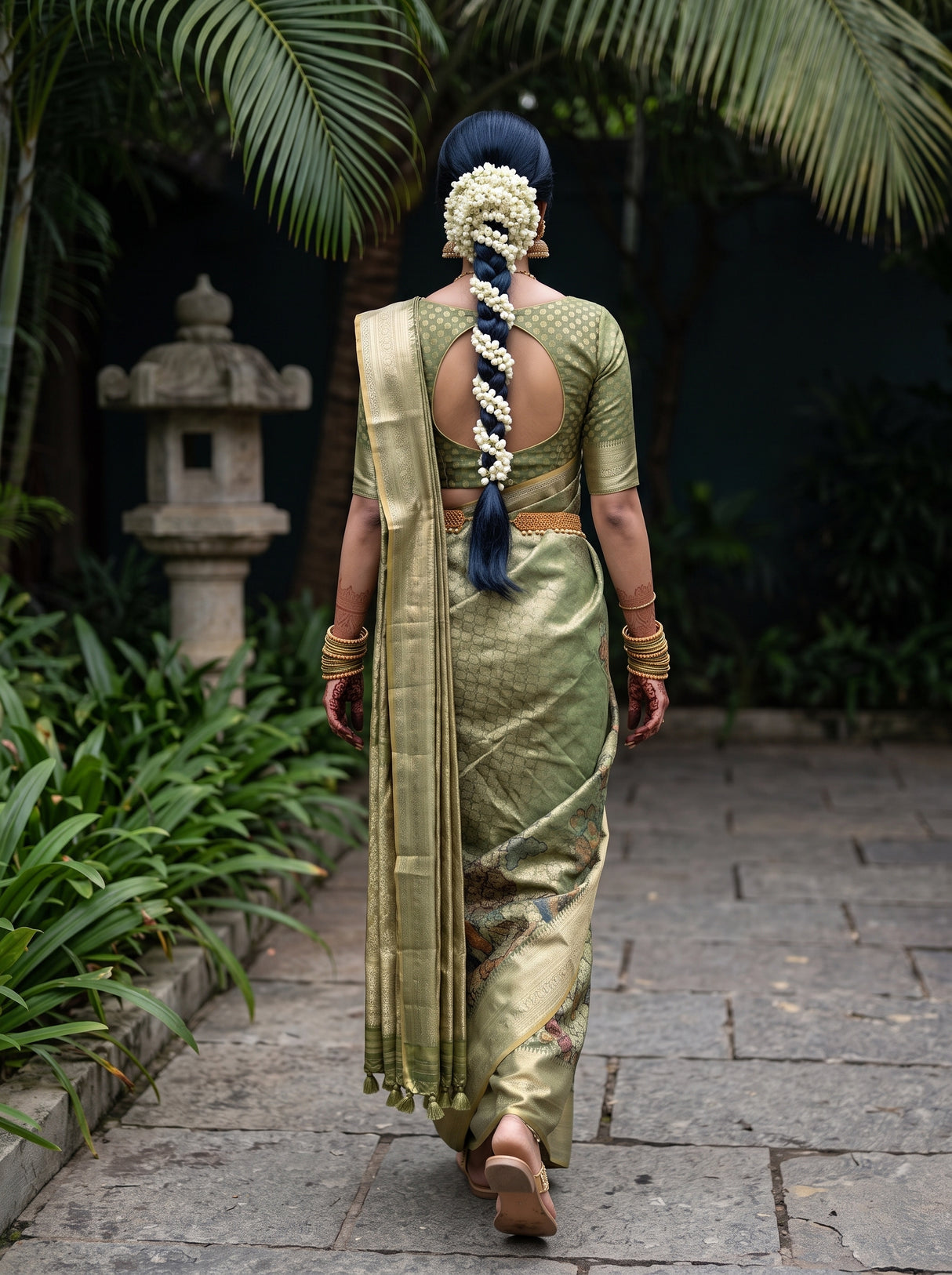 MIMOSA Green Kalamkari Art Silk Saree — model lifestyle pose