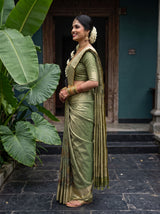 MIMOSA Green Kalamkari Saree — pose 3 styling detail