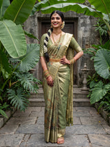 MIMOSA Green Kalamkari Saree — pose 4 styling detail