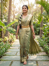 MIMOSA Green Kalamkari Saree — pose 6 styling detail