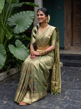 MIMOSA Green Kalamkari Saree — pose 8 styling detail