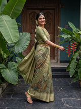 MIMOSA Green Kalamkari Saree — pose 9 styling detail