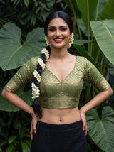 MIMOSA Green Kalamkari Saree — blouse close-up