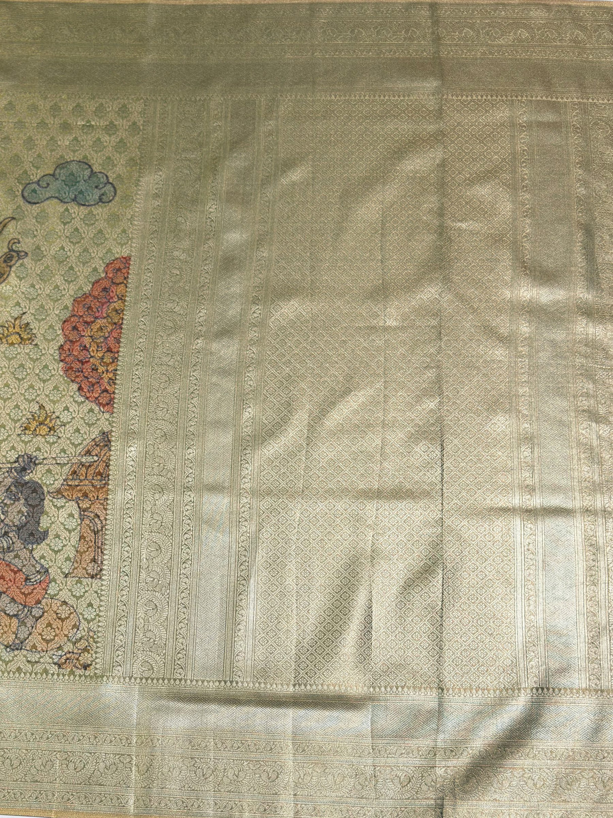 MIMOSA Green Kalamkari Saree — pallu and zari work detail