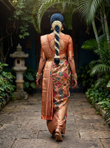 MIMOSA Orange Kalamkari Art Silk Saree — model lifestyle pose