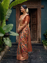 MIMOSA Orange Kalamkari Saree — pose 3 styling detail