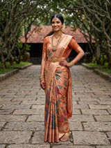 MIMOSA Orange Kalamkari Saree — pose 4 styling detail