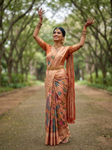 MIMOSA Orange Kalamkari Saree — pose 5 styling detail