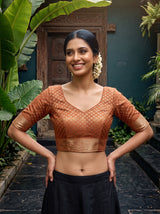 MIMOSA Orange Kalamkari Saree — blouse close-up