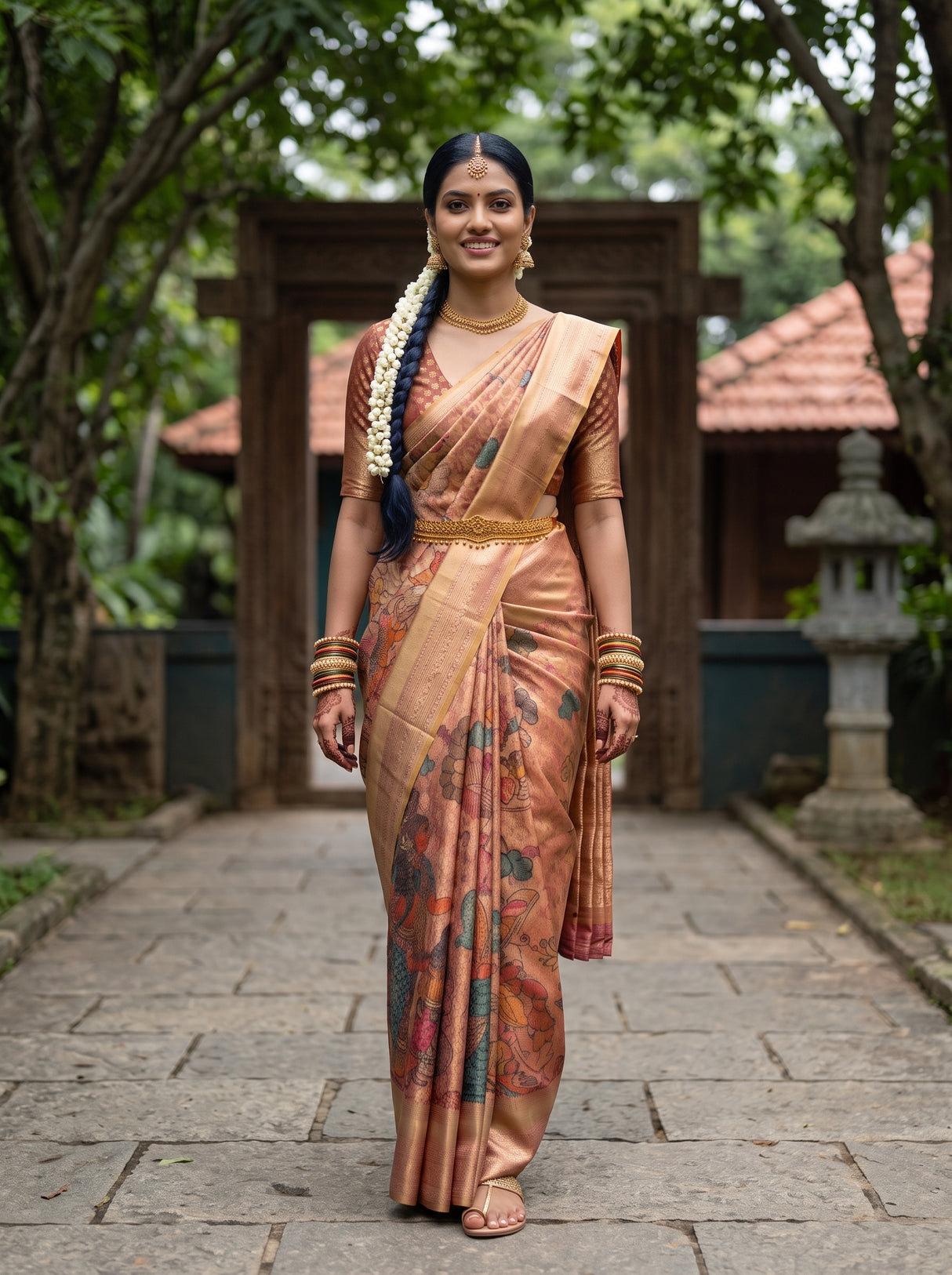 MIMOSA Rani Kalamkari Saree — pose 6 styling detail