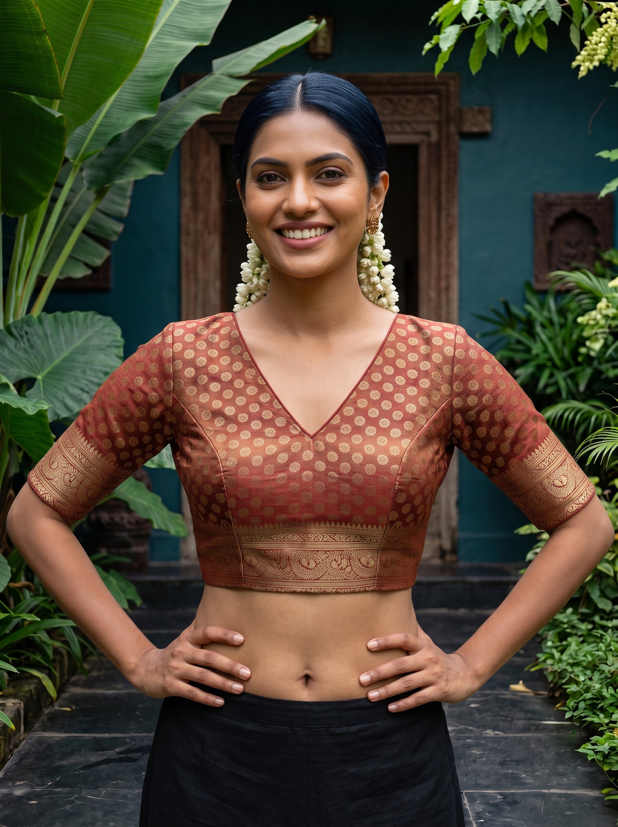 MIMOSA Rani Kalamkari Saree — blouse close-up