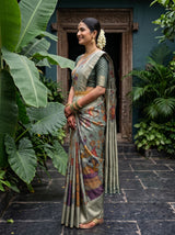 MIMOSA Sapphire Kalamkari Saree — pose 3 styling detail
