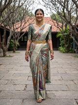 MIMOSA Sapphire Kalamkari Saree — pose 6 styling detail
